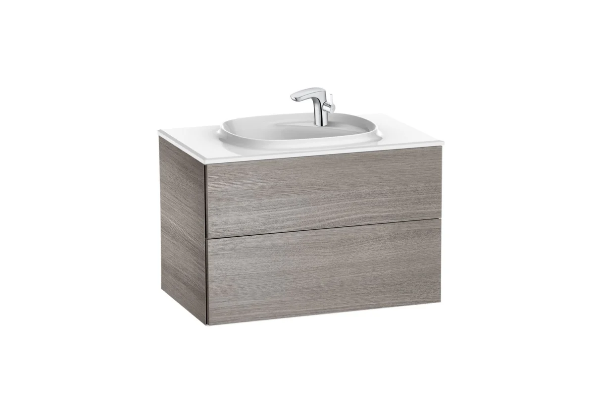 Unik - Base unit with two drawers and Fineceramic® basin, left-hand basin