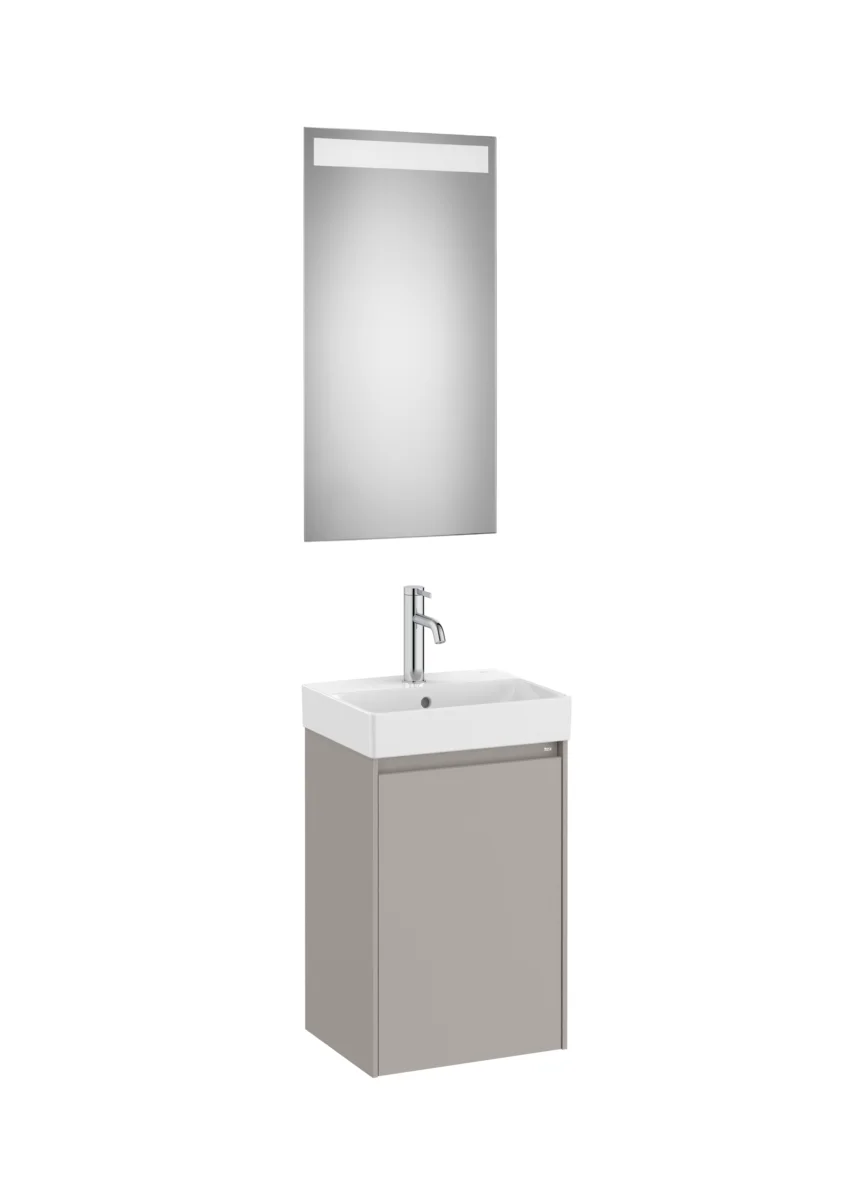 Pack - Compact base unit with one door, Fineceramic® basin and Eidos LED mirror