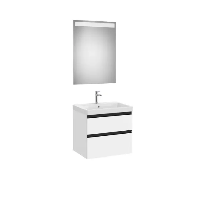 Pack - Compact base unit with two drawers, Fineceramic® basin and Eidos LED mirror
