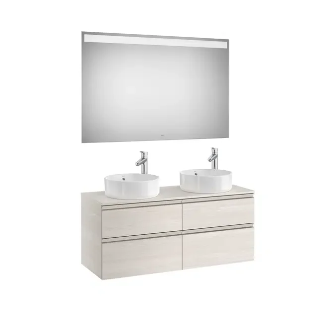 Pack - Base unit with four drawers, Fineceramic® double basin and Eidos LED mirror