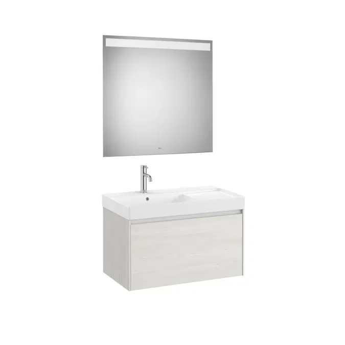 Pack - Base unit with one drawer, basin and Eidos LED mirror, left-hand basin