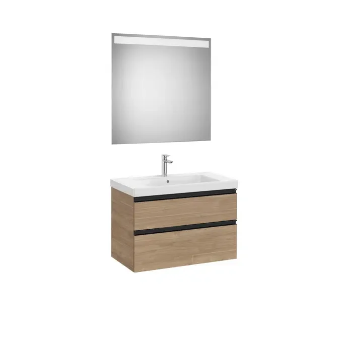 Pack - Base unit with two drawers, centered basin and Eidos LED mirror