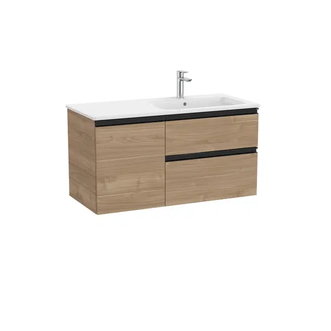 Unik - Asymmetric base unit with two drawers, one door and slim basin