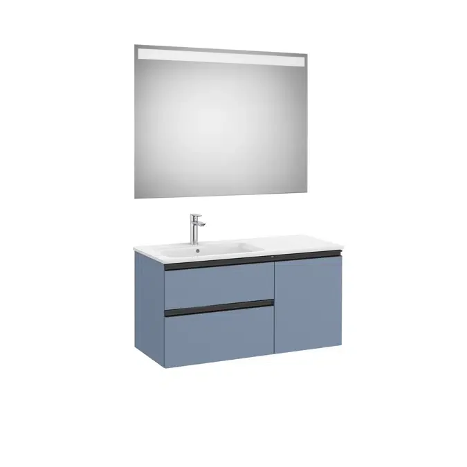 Pack - Asymmetric base unit with two drawers, one door, slim basin and Eidos LED mirror