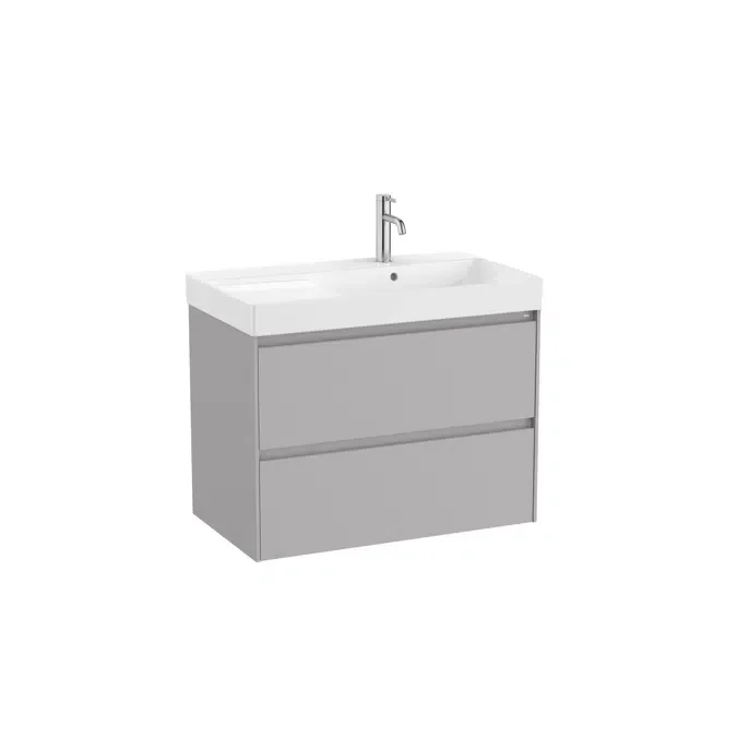 Unik - Asymmetric base unit with two drawers, side shelf and right-hand basin