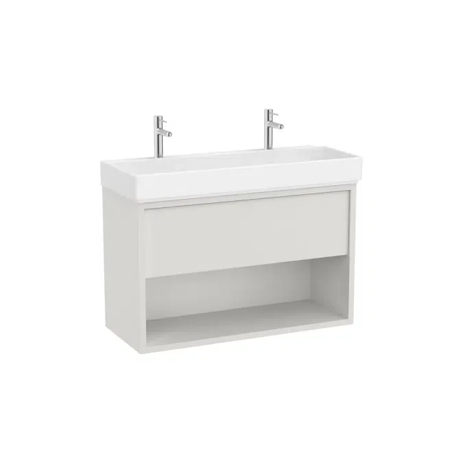 Unik - Base unit with one drawer, bottom shelf and basin with two tapholes