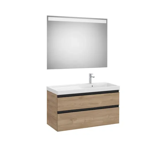 Pack - Base unit with two drawers, basin and Eidos LED mirror (right-hand basin)