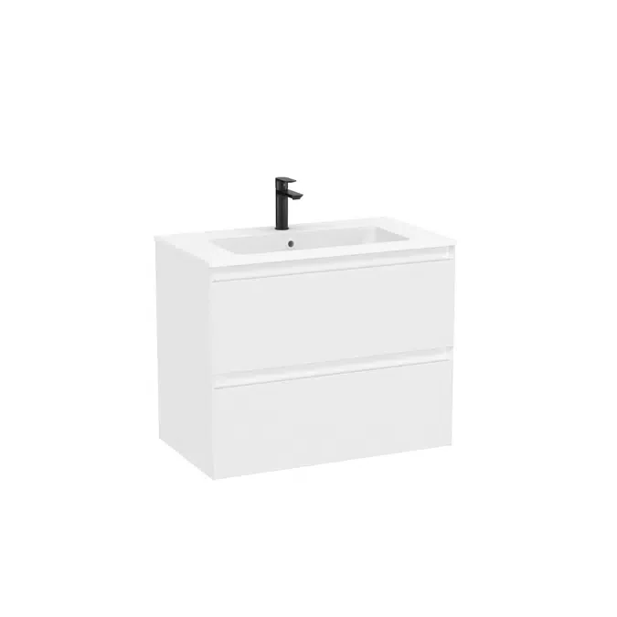 Unik - Base unit with two drawers and ceramic basin in matt white finish