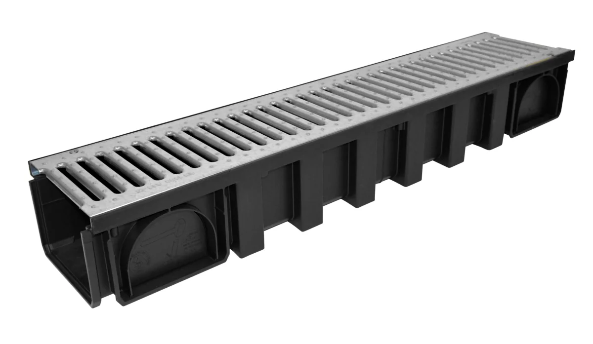 Caniveau haut longueur 1 m en PP avec grille passerelle A15 en inox 304