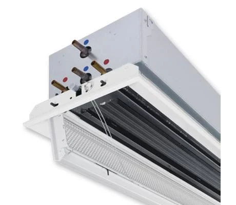 Poutre climatique DID312-GQ – soufflage deux directions, grille à induction ailettes transversales, batterie montée verticalement, bac de récupération des condensats