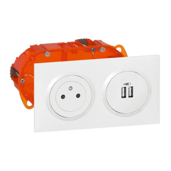 Double prise pré-câblée semi-encastrée Prise Surface + chargeur simple USB