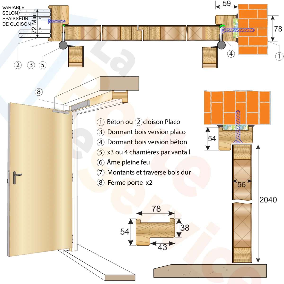 2V EI30 PL BANDEAU ENCASTRÉ