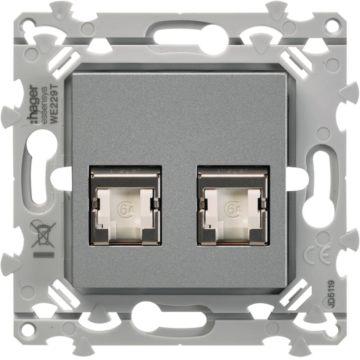 Prise RJ45 cat. 6A STP double** avec porte-étiquette (grade 3 TV)