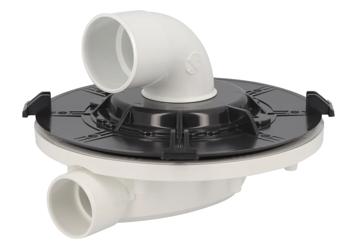 Siphon faible hauteur, Ø 40 mm, débit 0,6 l/s, réhausse 10 x 10 à carreler, avec clapet magnétique