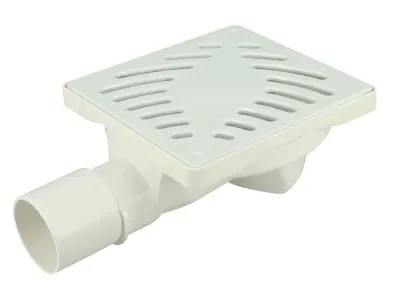 Siphon de sol avec grille PVC blanc "Palmier" anti-UV