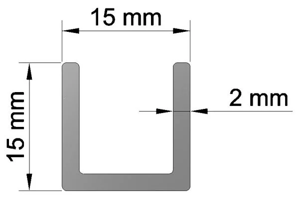 Profil U 15x15x15x2 pour volume fixe ep. 8mm
