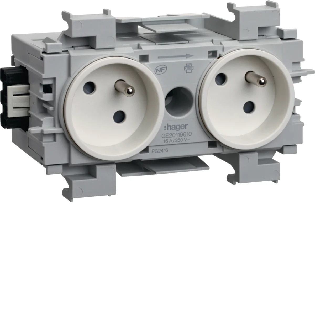 Prise double 2P + T 16 A pure - spécial goulottes