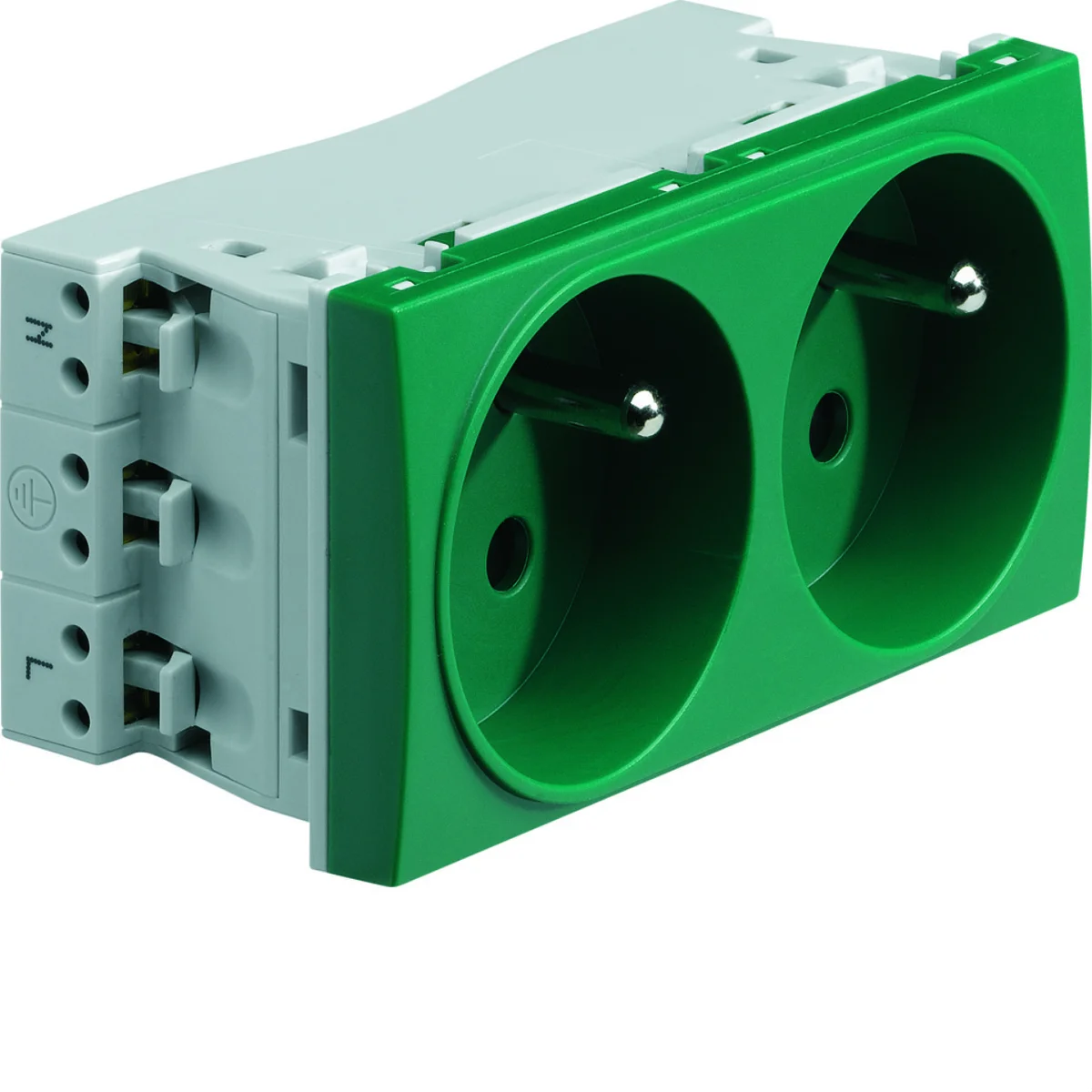 Prise double 2P + T 16 A vert - spécial goulottes