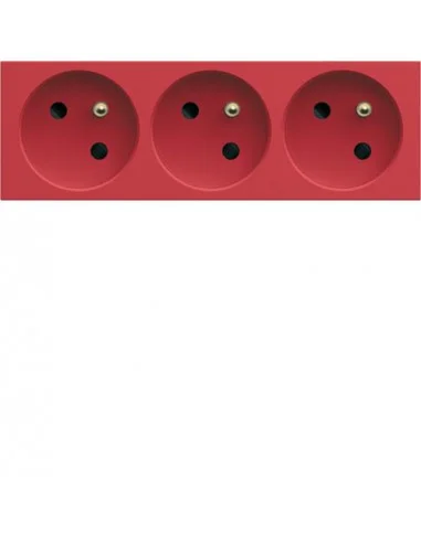 Prise triple 2P + T 16 A rouge - spécial goulottes