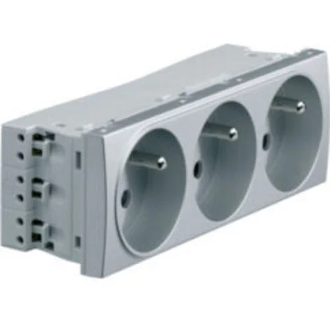 Prise triple 2P + T 16 A titane - spécial goulottes